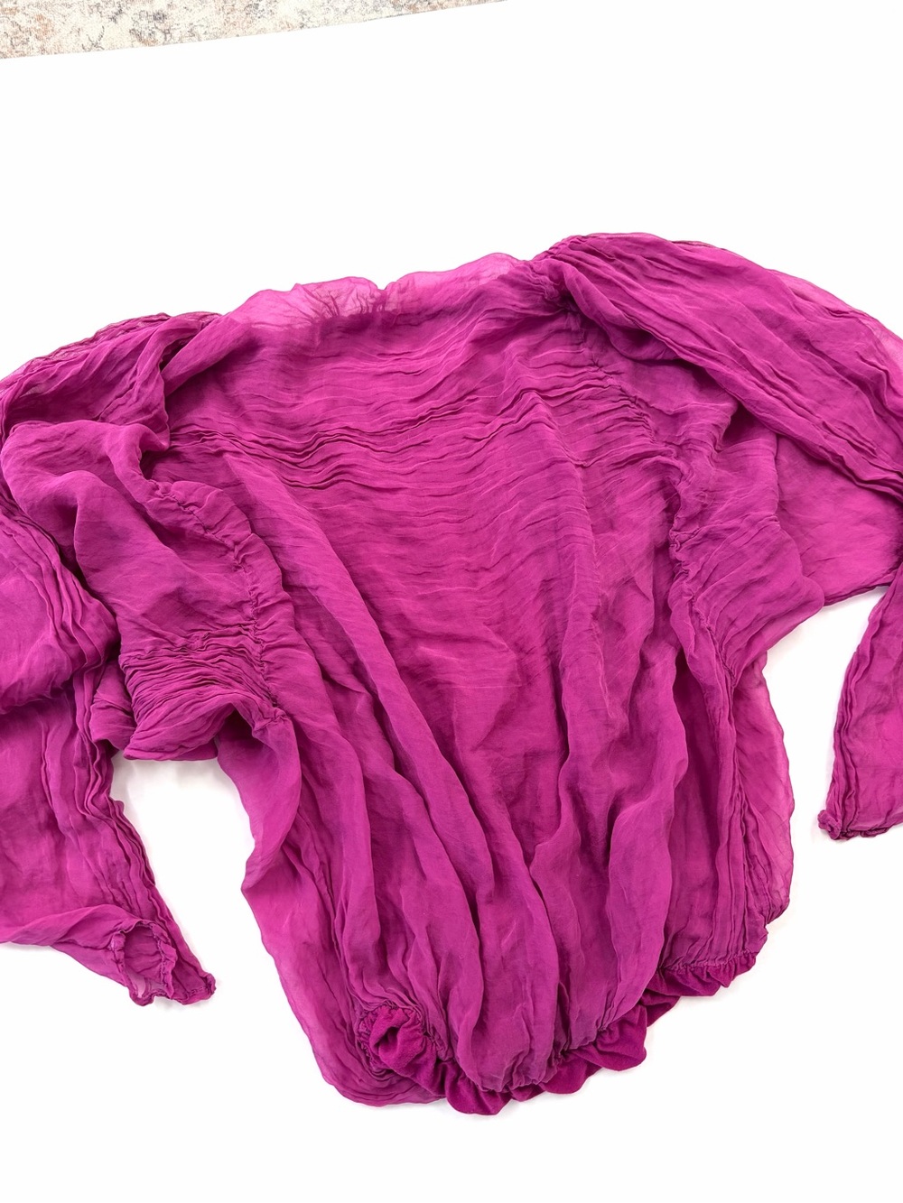 100% Silk Phase Eight Made In Italy Balloon Sleeve Top M Sheer Boho Luxury View 5